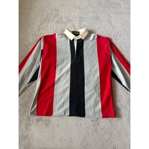 Country Cotton Rugby Shirt Striped Long Sleeve‎ Collared 90s Top Mens L